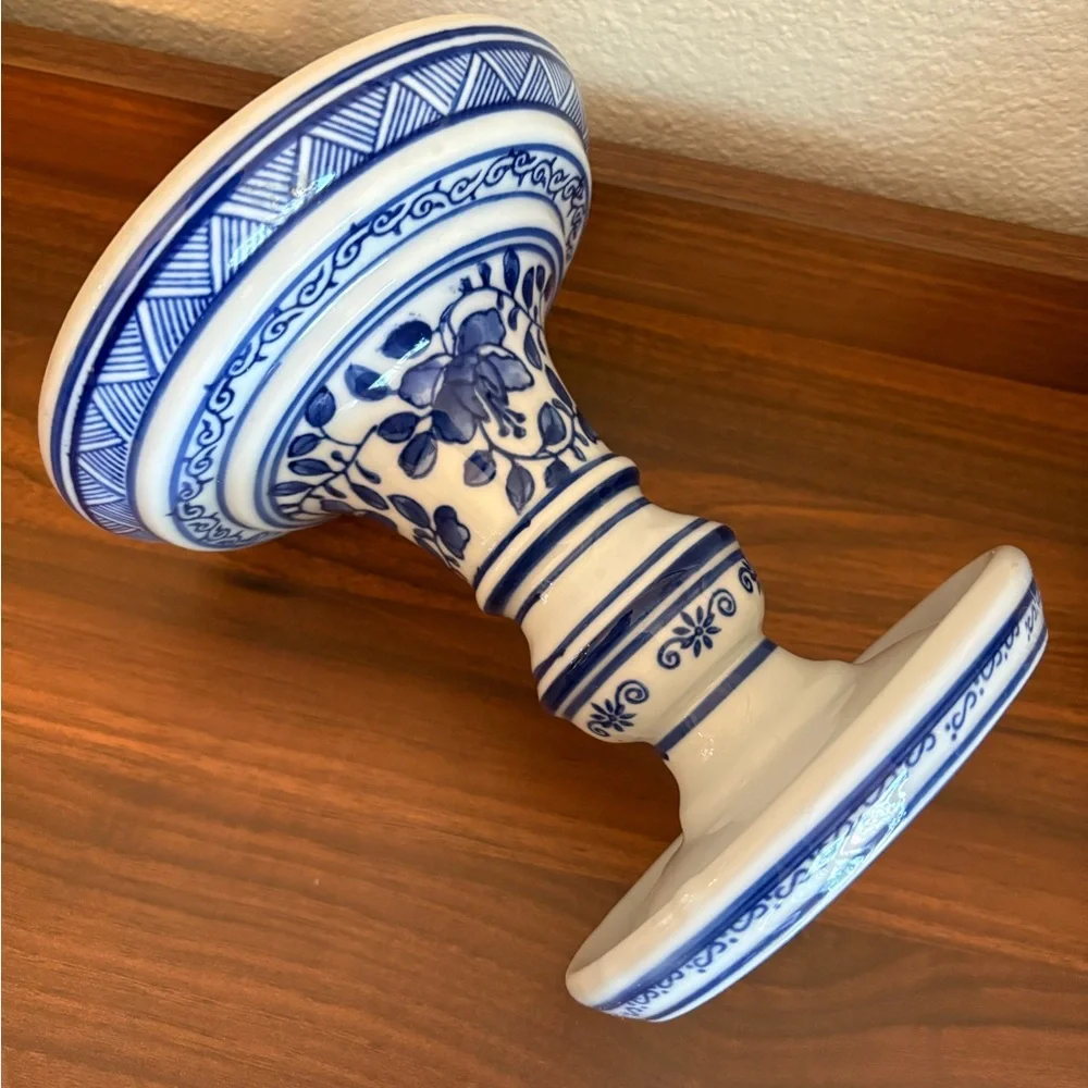 Blue and White Dechang Ceramics Candle Holder Grand Millennial - Picture 4 of 5